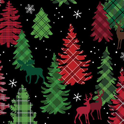 Holiday Farmhouse Plaid Forest Black Kanvas Studio Benartex Cotton Fabric