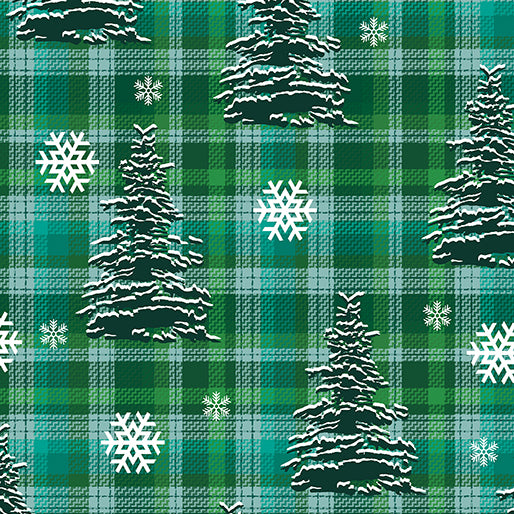 Holiday Farmhouse Plaid Pine Tree Plaid Green Kanvas Studio Benartex Cotton Fabric