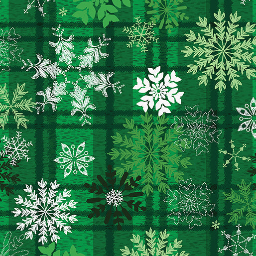 Holiday Farmhouse Plaid Snowflake Plaid Green Kanvas Studio Benartex Cotton Fabric