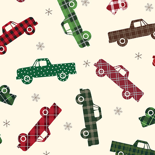 Holiday Farmhouse Plaid Trucks Cream Kanvas Studio Benartex Cotton Fabric