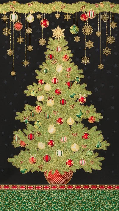 Holiday Flourish 15 Metallic Christmas Tree Panel 24" Black Studio RK Robert Kaufman Cotton Fabric