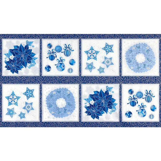 Holiday Flourish 15 Metallic Blocks Panel 24" Studio RK Robert Kaufman Cotton Fabric