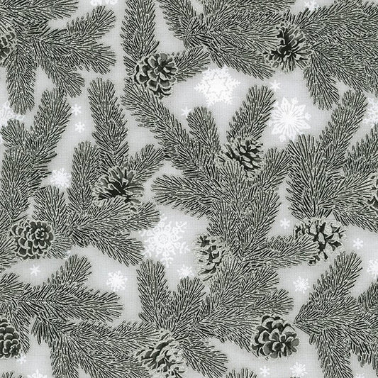 Holiday Flourish 15 Snowflakes Metallic Pine Silver Studio RK Robert Kaufman Cotton Fabric