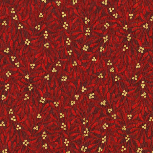 Holiday Flourish Festive Finery Leaves Cranberry Red Metallic Robert Kaufman Fabrics Cotton Fabric