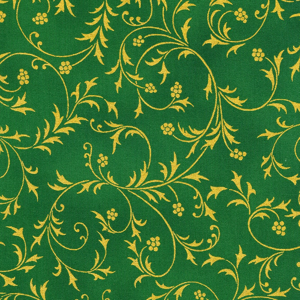 Holiday Flourish Snow Flower Christmas Scroll Pine Green Robert Kaufman Cotton Fabric