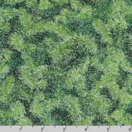 Holiday Flourish Snow Flower Dense Pine Branches Spruce Green Robert Kaufman Cotton Fabric