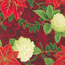 Holiday Flourish Snow Flower Poinsettia Christmas Damask Cranberry Robert Kaufman Cotton Fabric