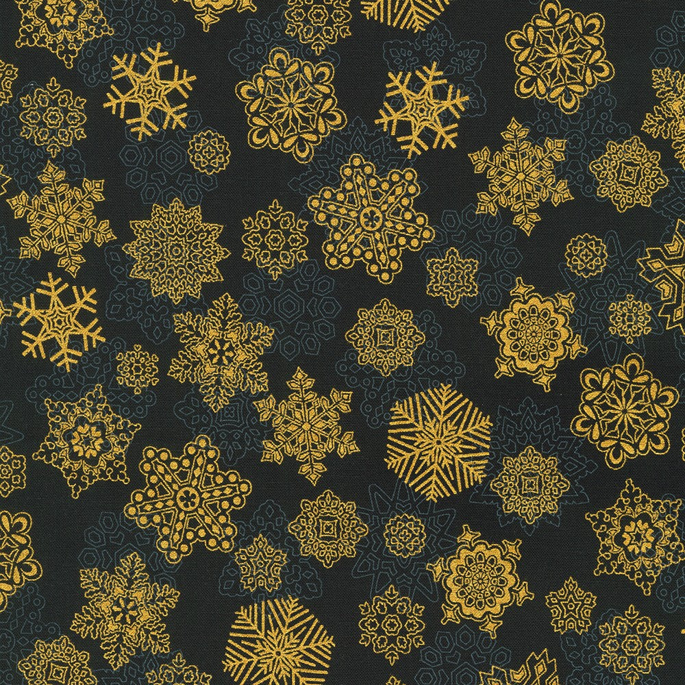 Holiday Flourish Snow Flower Snowflake Varieties Black Robert Kaufman Cotton Fabric