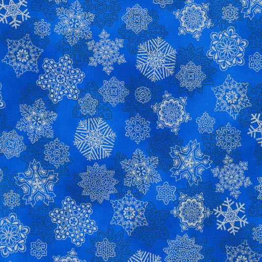 Holiday Flourish Snow Flower Snowflake Varieties Blue Robert Kaufman Cotton Fabric