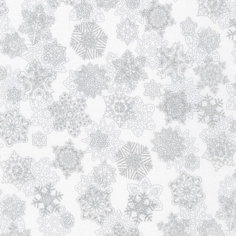 Holiday Flourish Snow Flower Snowflake Varieties Ice Silver Robert Kaufman Cotton Fabric