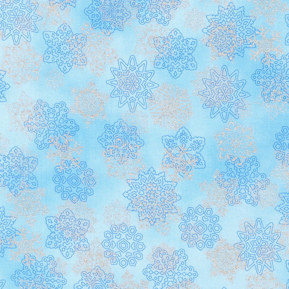 Holiday Flourish Snow Flower Snowflake Varieties Sky Blue Robert Kaufman Cotton Fabric