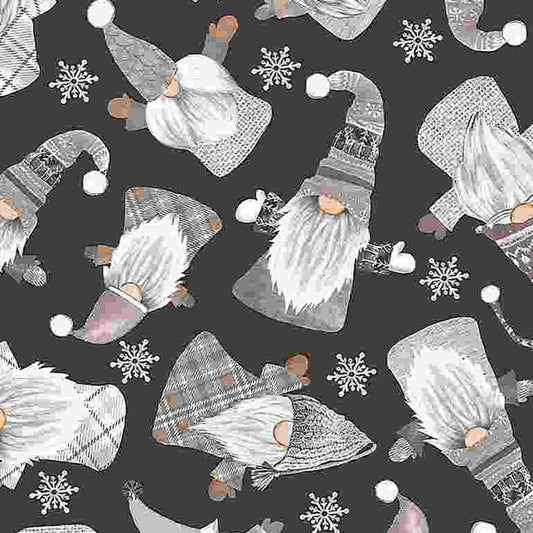 Holiday Gnomes Tossed Black Timeless Treasures Cotton Fabric