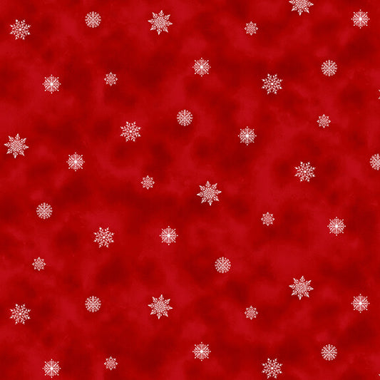 Holiday Happy Place Small Snowflake White Red Jan Shade Beach Henry Glass Cotton Fabric