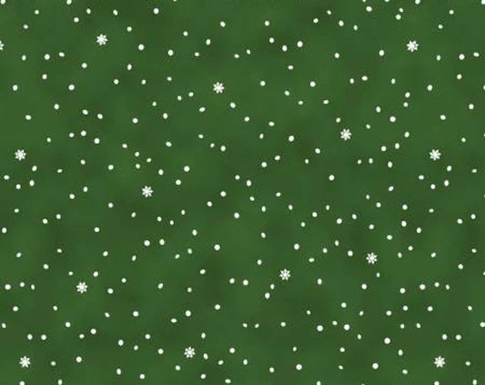 Holiday Heartland Snow Allover Green Jan Shade Beach Henry Glass Cotton Fabric