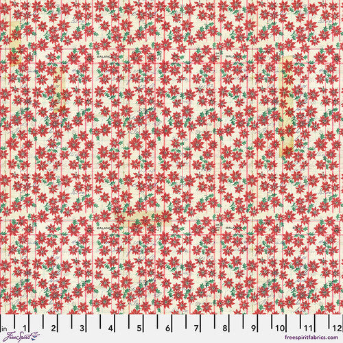 Holiday Past Festive Ledger Red Tim Holtz Eclectic Elements Free Spirit Cotton Fabric