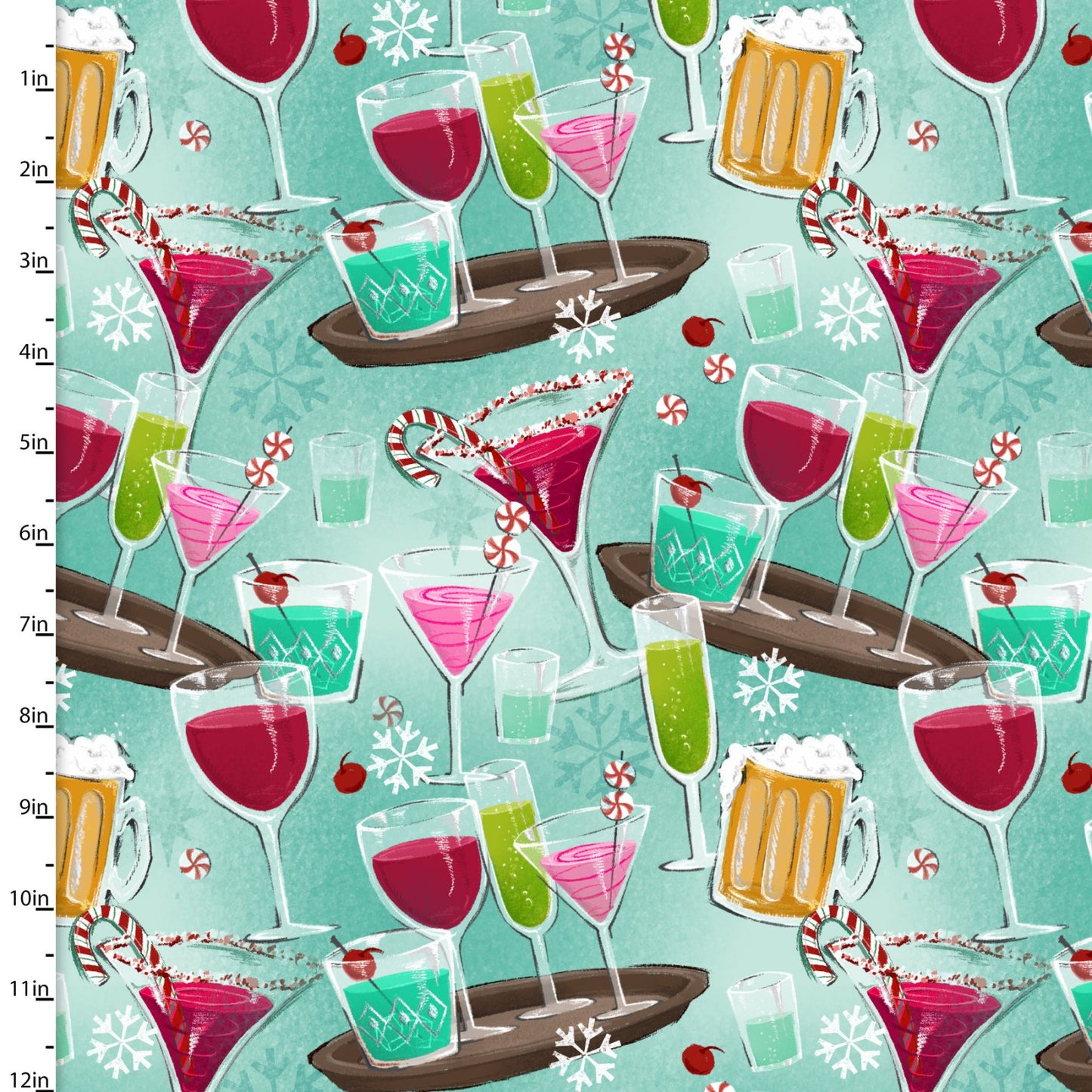 Holiday Spirits Drinks Turquoise Courtney Morgenstern 3 Wishes Cotton Fabric