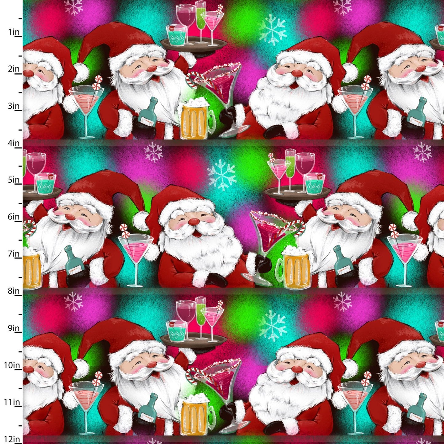 Holiday Spirits Santa Cheers Drinks Courtney Morgenstern 3 Wishes Cotton Fabric