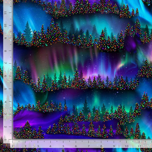 Holiday Lights Trees Aurora Borealis Multi Timeless Treasures Cotton Fabric TT-NATURE-CD4022-MULTI