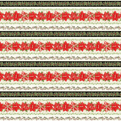 Holiday Botanical Border Stripe Jane Shasky Henry Glass Cotton Fabric