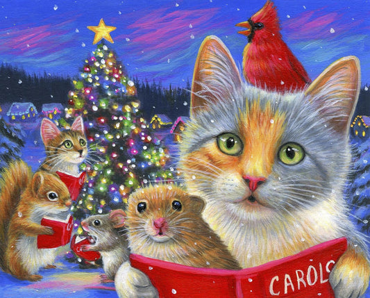 Holiday Caroline's Cat Mouse Panel 35.5" David Textiles Cotton Fabric DT-AL-5640-2C-1