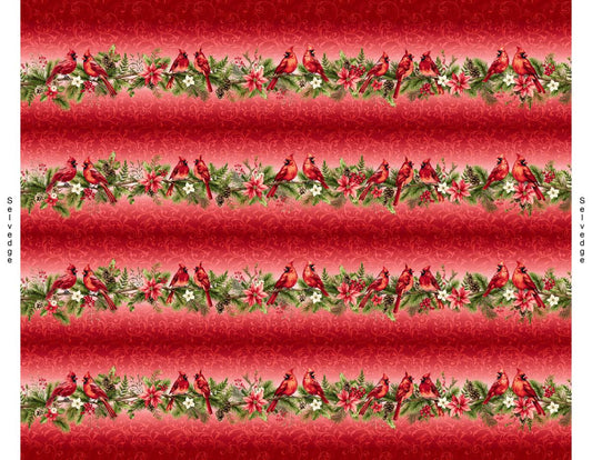 Holiday Feathers and Flourish Border Stripe Red Art Loft Studio E Cotton Fabric SE-9271-88