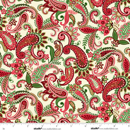 Holiday Feathers and Flourish Paisley Cream Art Loft Studio E Cotton Fabric SE-9264-44
