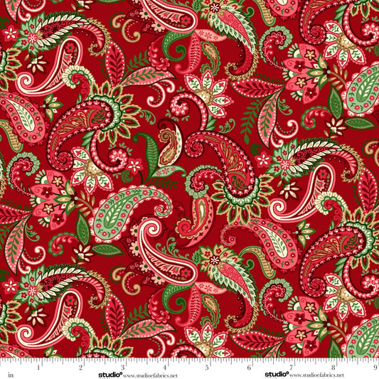 Holiday Feathers and Flourish Paisley Red Art Loft Studio E Cotton Fabric SE-9264-88