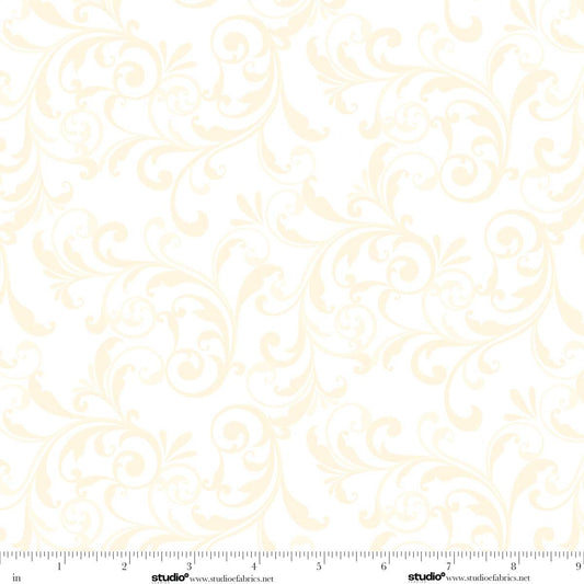 Holiday Feathers and Flourish Scroll Cream Art Loft Studio E Cotton Fabric SE-9266-44
