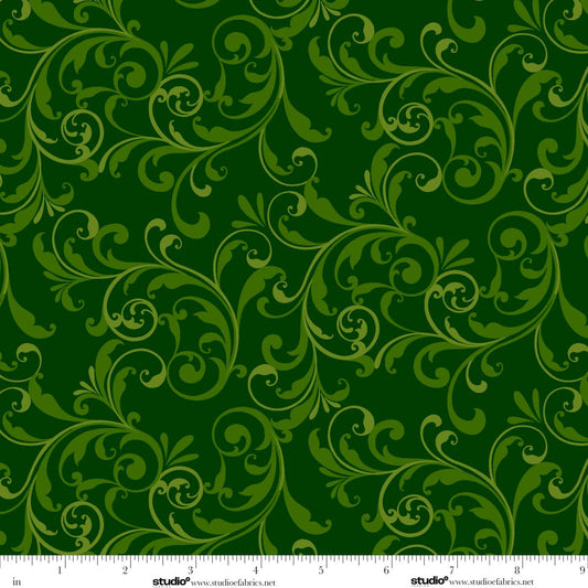 Holiday Feathers and Flourish Scroll Green Art Loft Studio E Cotton Fabric SE-9266-66