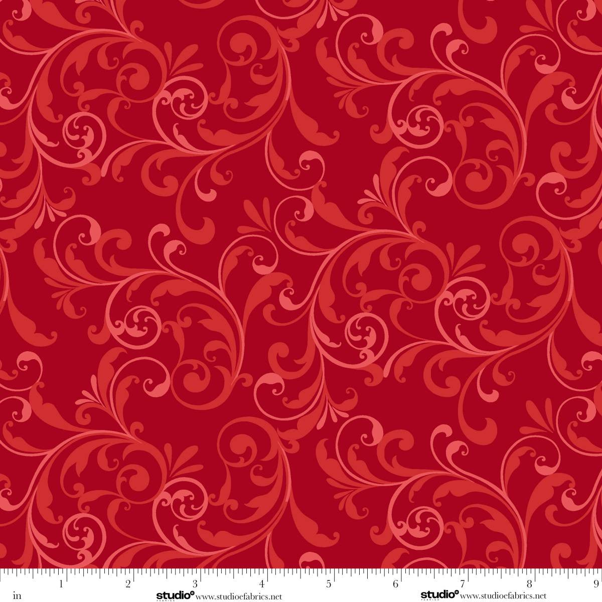 Holiday Feathers and Flourish Scroll Red Art Loft Studio E Cotton Fabric SE-9266-88