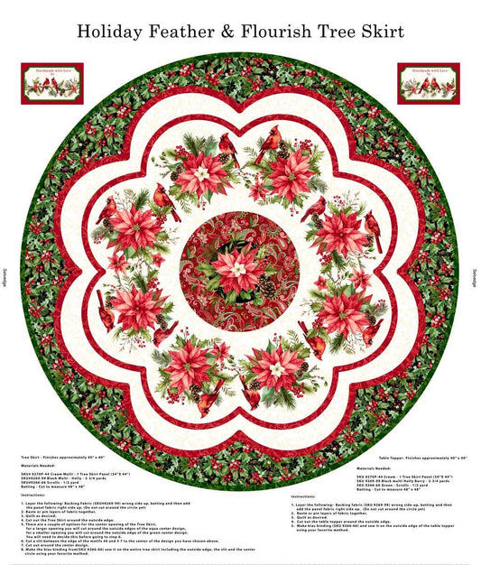 Holiday Feathers and Flourish Tree Skirt 54" Cream Art Loft Studio E Cotton Fabric SE-9270P-44 | US Fabric Shop