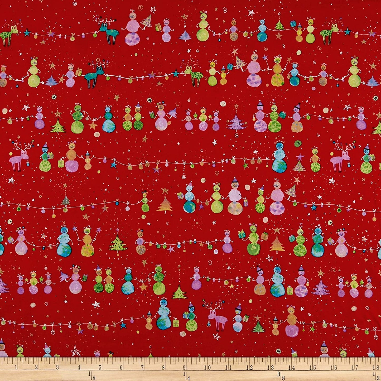 Holiday Minis Snowmen Reindeer Holiday Winter Red Quilting Treasures Cotton Fabric