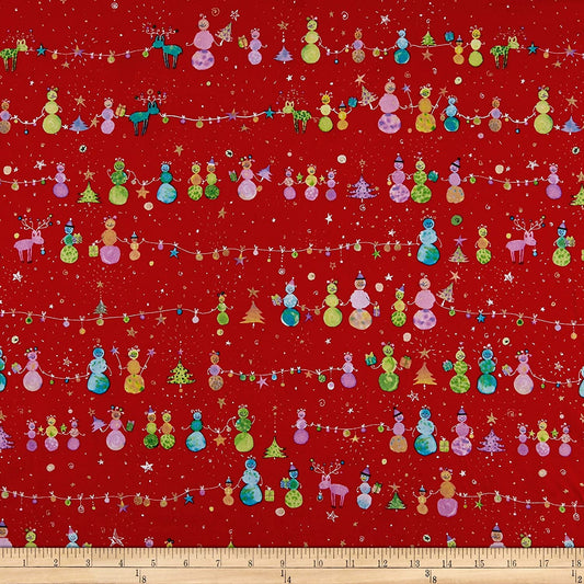 Holiday Minis Snowmen Reindeer Holiday Winter Red Quilting Treasures Cotton Fabric