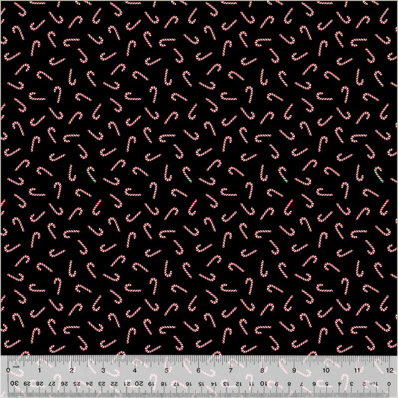 Holiday Twinkle Candy Canes Black Silver Whistler Studios Windham Fabrics Cotton Fabric WF-53994M-2