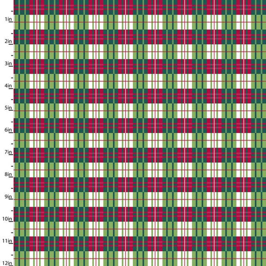 Holiday Wonder Plaid Green Red White 3 Wishes Cotton Fabric