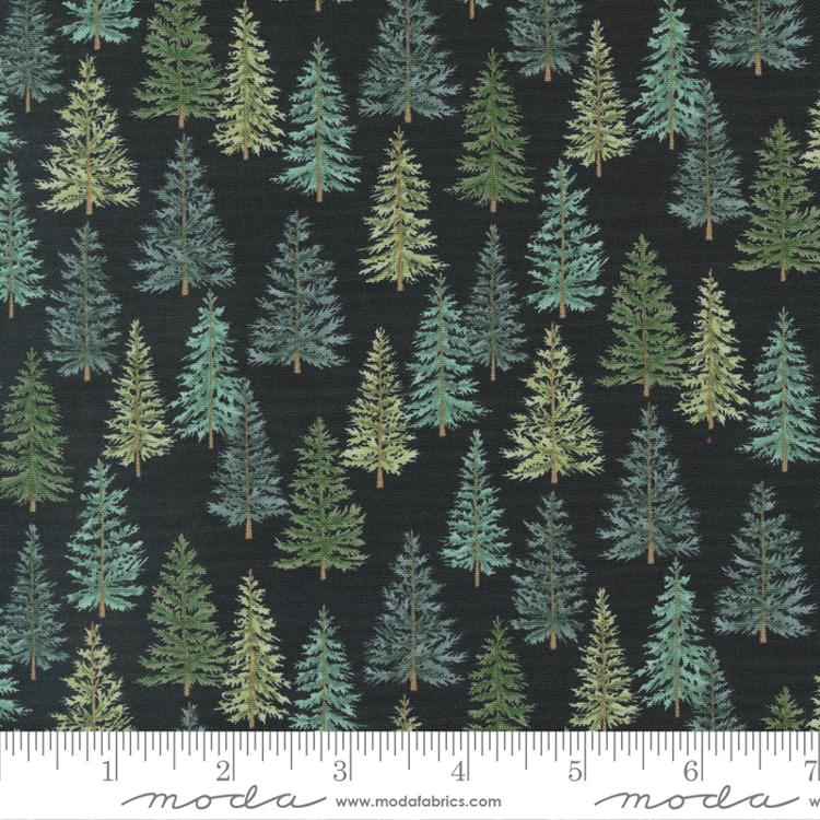 Holidays At Home Evergreen Forest Landscape and Nature Charcoal Black Deb Strain Moda Cotton Fabric