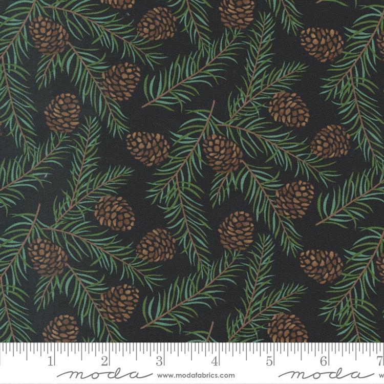 Holidays At Home Evergreen Pinecones Landscape Charcoal Black Deb Strain Moda Cotton Fabric