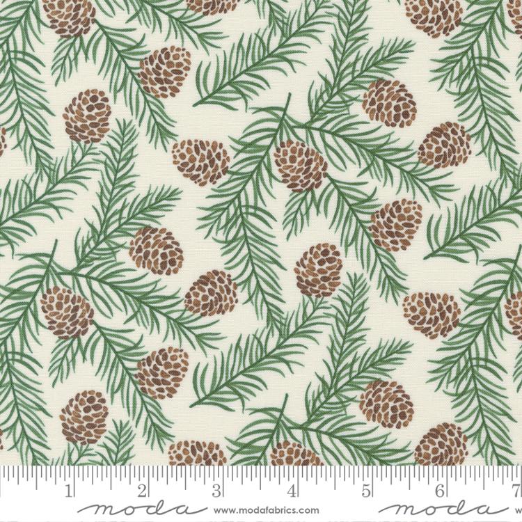 Holidays At Home Evergreen Pinecones Landscape Snowy White Deb Strain Moda Cotton Fabric