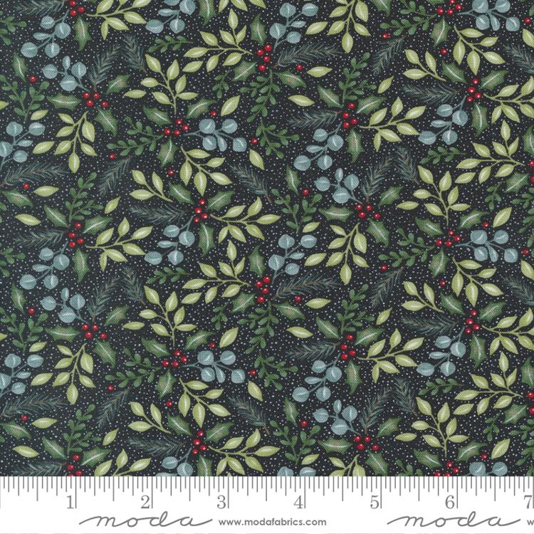 Holidays At Home Winter Greenery Landscape Nature Leaves Charcoal Deb Strain Moda Cotton Fabric