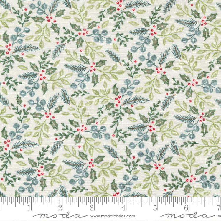 Holidays At Home Winter Greenery Landscape Nature Leaves Snowy White Deb Strain Moda Cotton Fabric