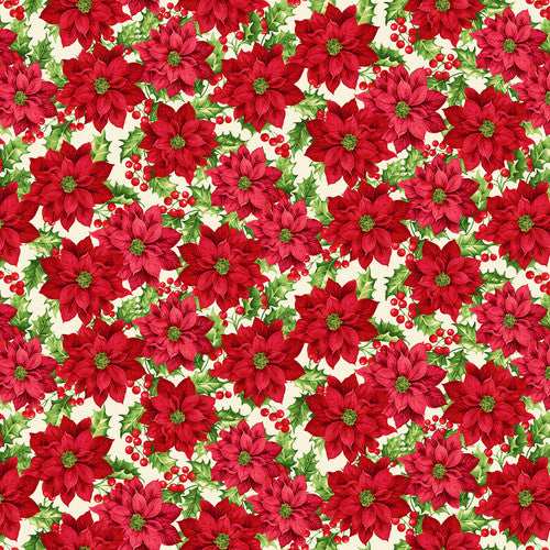 Holly Berry Park Medium Poinsettias Cream Art Loft Studio E Cotton Fabric