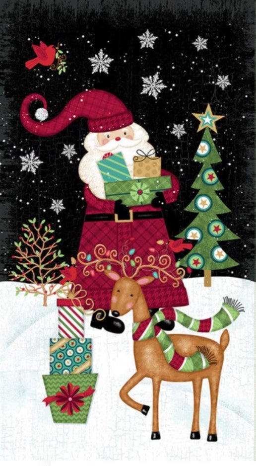 Holly Jolly Santa Reindeer 24" Holiday Panel Studio E Cotton Fabric