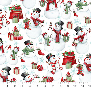 Holly Jolly Snowmen White Multi EML Studio Northcott Cotton Fabric NC-28813-10