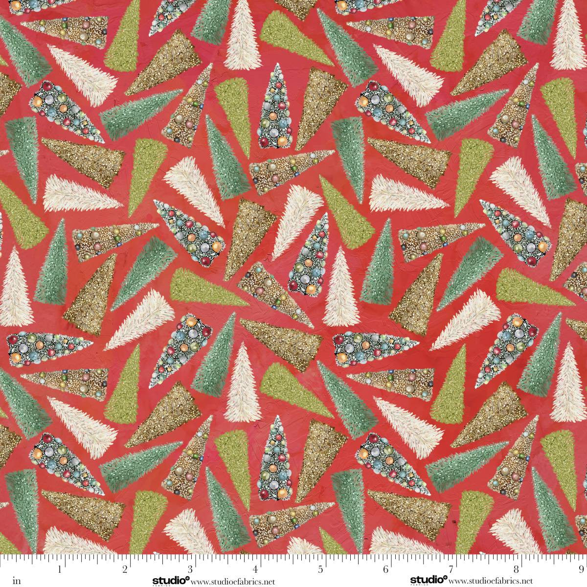 Holly Woods Bottlebrush Tree Toss Coral Red Orange Cathy Walters Studio E Cotton Fabric SE-9246-83