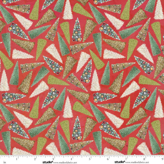 Holly Woods Bottlebrush Tree Toss Coral Red Orange Cathy Walters Studio E Cotton Fabric SE-9246-83