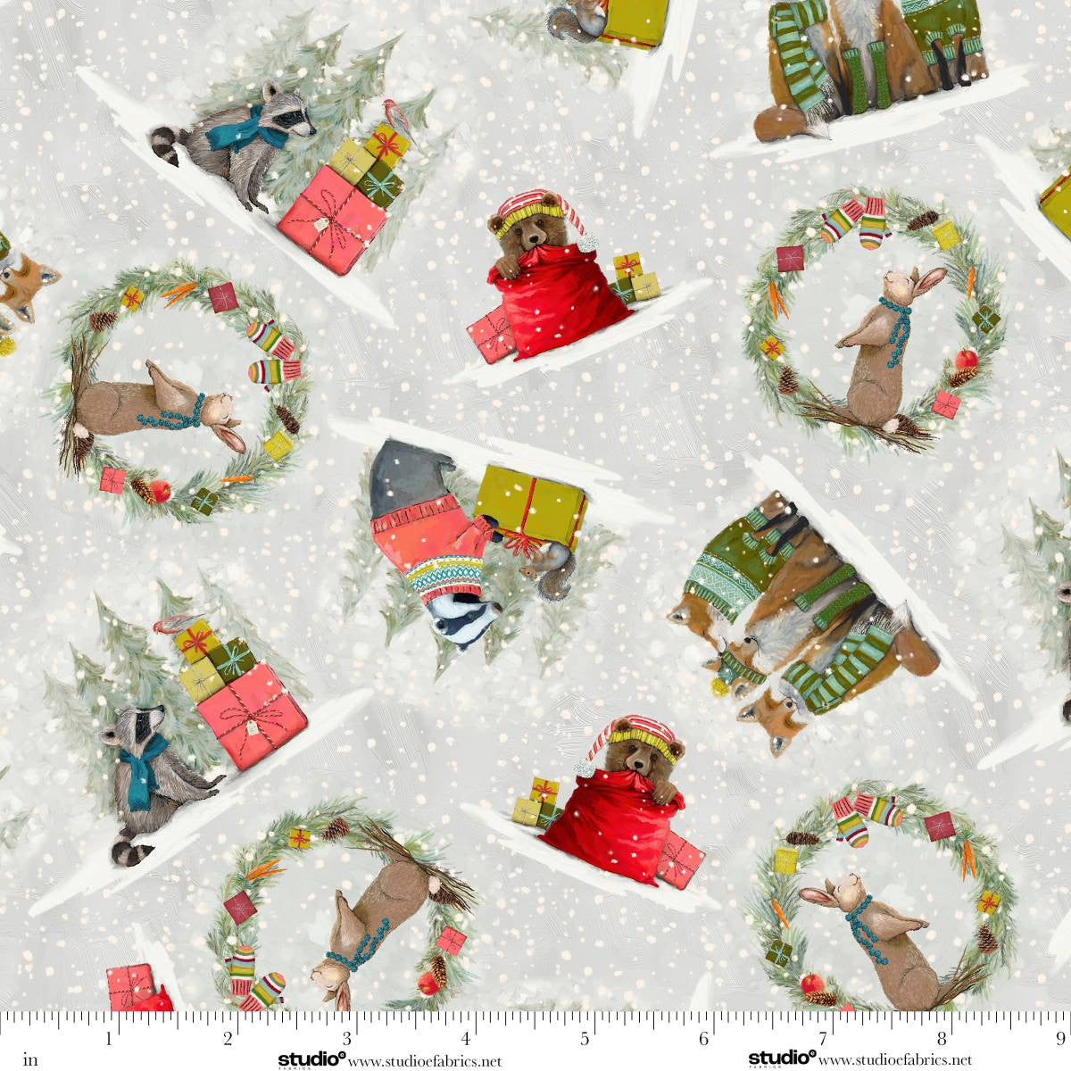 Holly Woods  Critter Vignette Pearl Grey Cathy Walters Studio E Cotton Fabric SE-9235-11