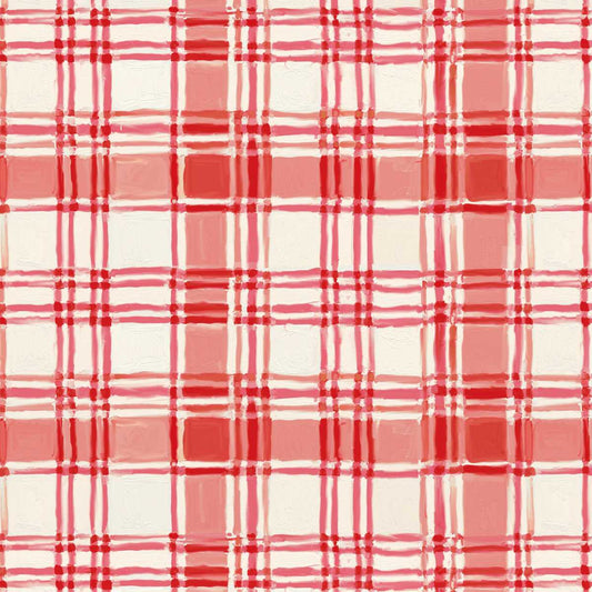 Holly Woods Painted Plaid Coral Red Orange Cathy Walters Studio E Cotton Fabric SE-9241-83