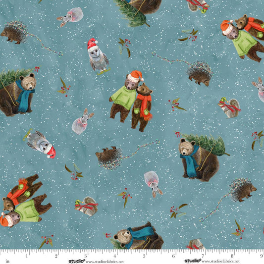 Holly Woods Woodland Toss Slate Blue Cathy Walters Studio E Cotton Fabric SE-9234-79