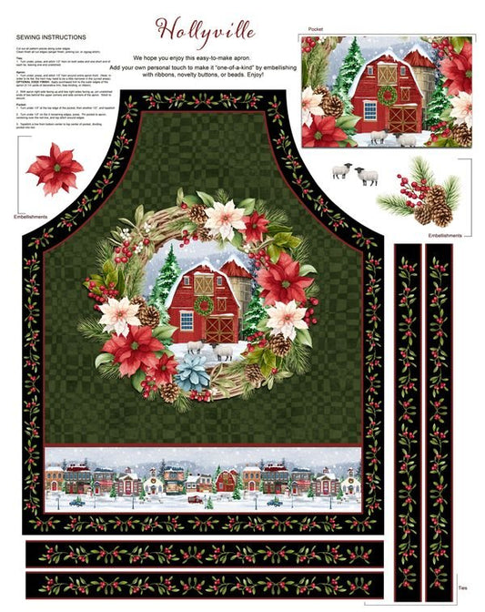Hollyville Manor Apron Panel 36" Green Jan Mott Henry Glass Cotton Fabric HG-3521P-66