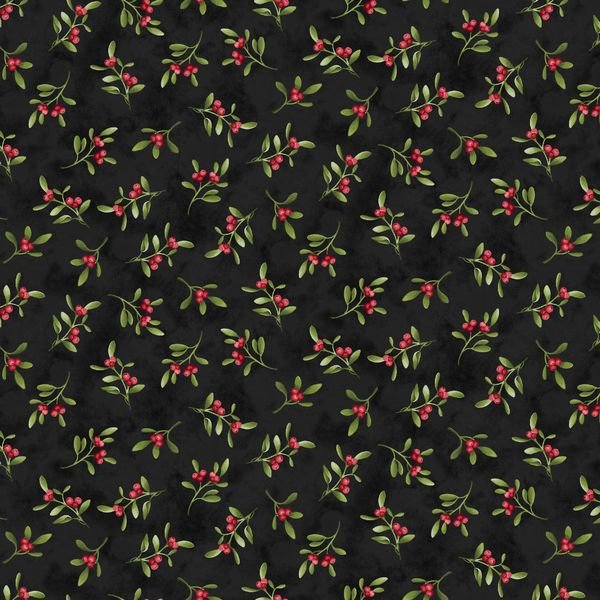 Hollyville Manor Mistletoe Toss Black Jan Mott Henry Glass Cotton Fabric HG-3515-99